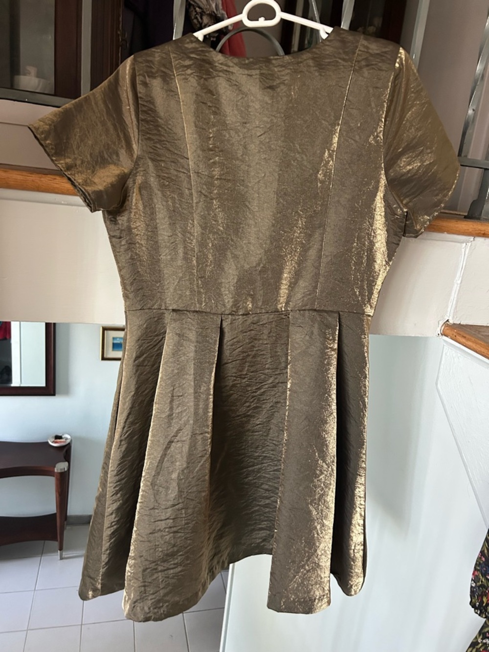 NWT Metallic Gold Short Sleeve Fit-and-Flare Dress